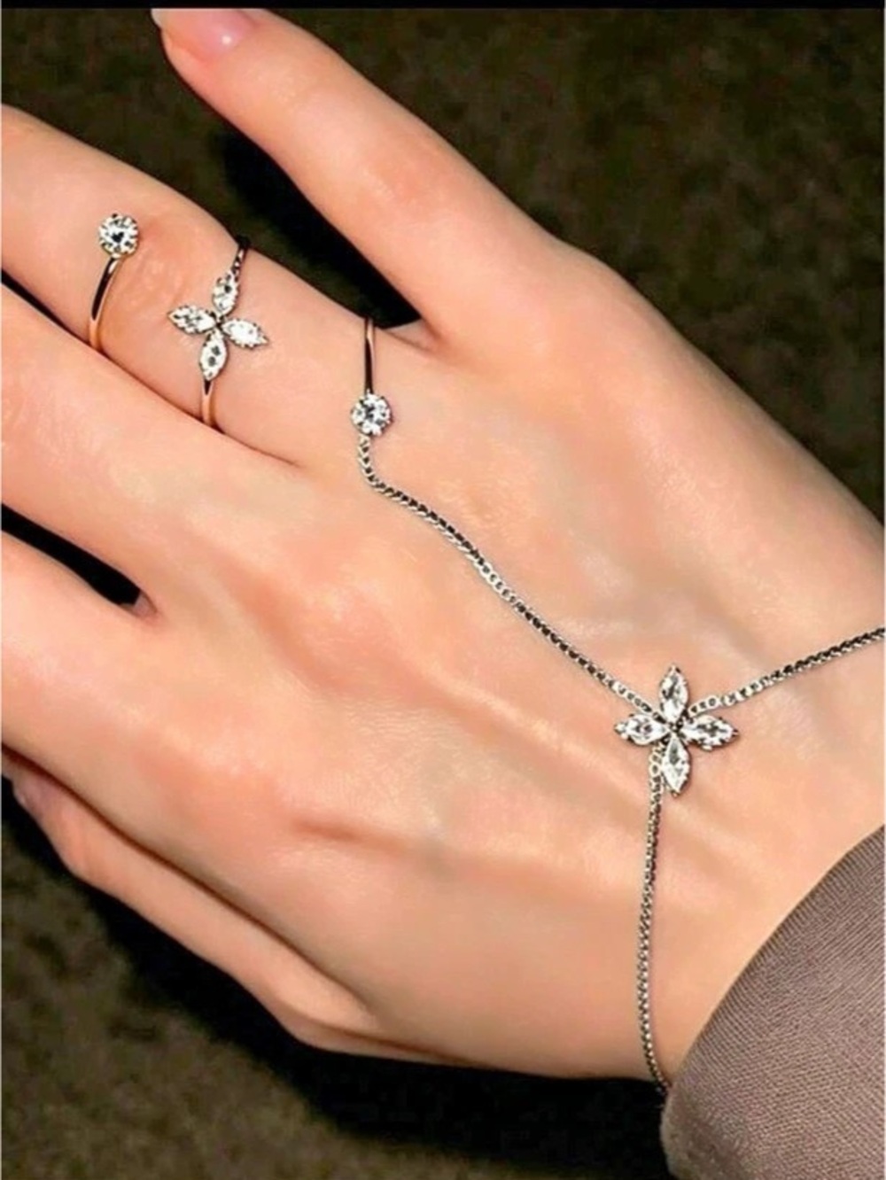 New Crystal flower bracelet ring